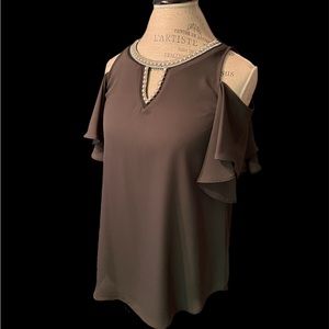 Grey open shoulder blouse with bling